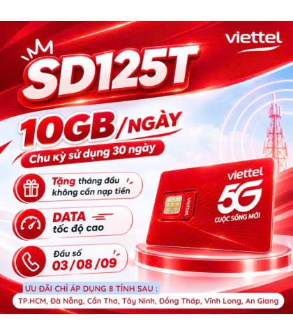 SIM VIETTEL SD125T ( 10GB 1 NGÀY XÀI 30 NGÀY ) 