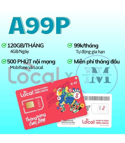 Sim Local A99P - 4GB/Ngày - Free nội mạng