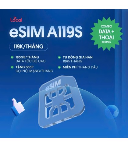 ESIM Local A119S - 6GB/Ngày - Free nội mạng
