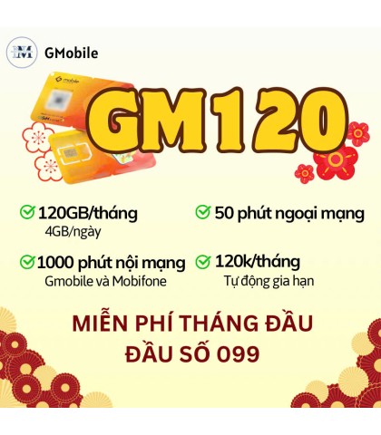 Sim 4G Gmobile GM120 - 4GB/Ngày - Sóng Mobi   