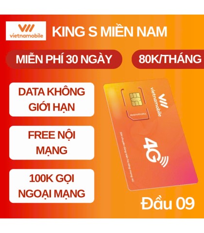 Sim Vietnamobile 4G KING - DATA KHÔNG GIỚI HẠN - Miễn phí gọi nội mạng - Sẵn tháng đầu