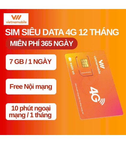 SIM VIETNAMOBILE XÀI 1 NĂM - SIÊU DATA 7GB/NGÀY