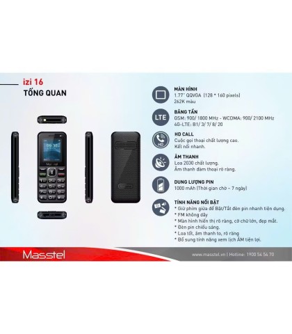 Điện thoại Masstel Izi 16 4G - Hàng chính hãng - Full hộp - New