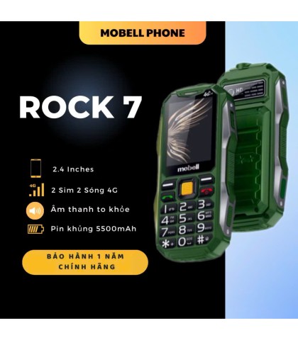 Điện Thoại Mobell 4G ROCK 7 - Pin Trâu Chống Va Đập Siêu Bền Cho Người Già BH 1 Năm